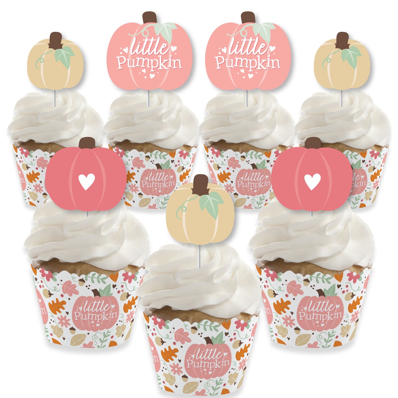 Big Dot of Happiness Girl Little Pumpkin - Cupcake Decoration - Fall Birthday Party or Baby Shower Cupcake Wrappers and Treat Picks Kit - Set of 24